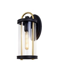 Conesus Large Wall Lamp, 1 x E27, Black & Gold, Clear Glass, IP54 - thumbnail 1