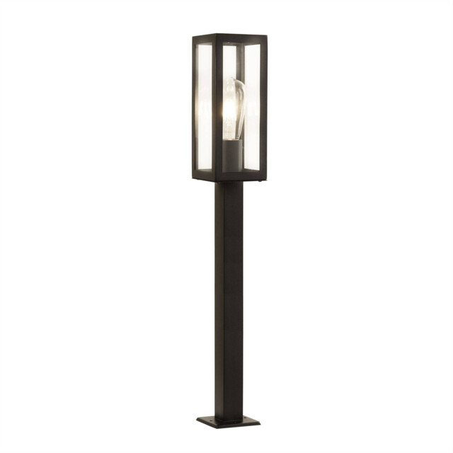 Box 1 Light Outdoor Tall Bollard Light Black with Clear Glass IP44, E27 - image 1