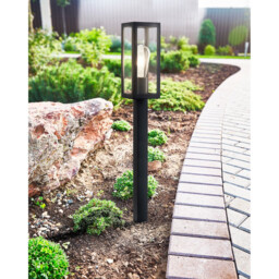 Box 1 Light Outdoor Tall Bollard Light Black with Clear Glass IP44, E27 - thumbnail 2