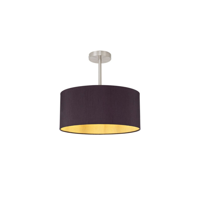 Baymont Satin Nickel E27 Semi Flush With 40cm x 18cm Dual Faux Silk Shade, Midnight Black/Green Olive - image 1