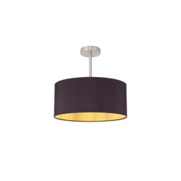 Baymont Satin Nickel E27 Semi Flush With 40cm x 18cm Dual Faux Silk Shade, Midnight Black/Green Olive - thumbnail 1