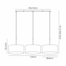 Baymont Polished Chrome 3 Light E27 Linear Pendant With 40cm x 18cm Silver Leaf Shade 3m - thumbnail 3