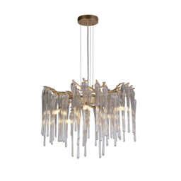 Heritage 5 Light Celling Pendant, Gold Metal and Clear Glass Drops