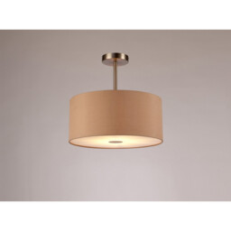 Baymont Satin Nickel E27 Semi Flush With 40cm x 18cm Dual Faux Silk Shade, Antique Gold/Ruby - thumbnail 2