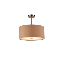 Baymont Satin Nickel E27 Semi Flush With 40cm x 18cm Dual Faux Silk Shade, Antique Gold/Ruby - thumbnail 1