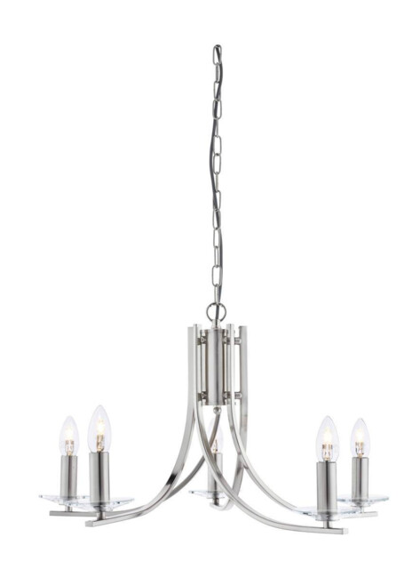 Ascona 5 Light Multi Arm Ceiling Pendant Satin Silver, Glass, E14