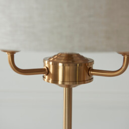 Highclere Table Lamp with Round Shade Vintage Brass, Natural Linen, 3x E14 - thumbnail 5