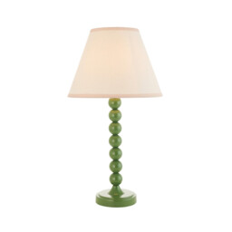 Higgledy Gloss Cotswold Green Paint Table Lamp with Vintage White Fabric Ivy Shade 25cm E14