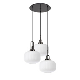 Yorktown 65cm 2m Round Pendant, 3 x E27, Black Chrome/Matt Black With 30cm Pumpkin Shaped Ribbed Opal Glass - thumbnail 5
