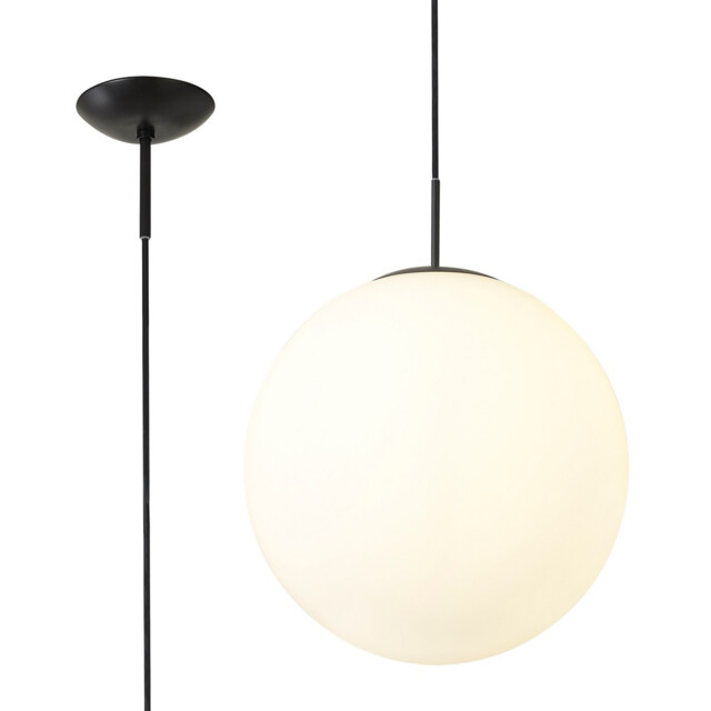 Miranda 40cm Ball Pendant 1 Light E27 Black Suspension With Frosted White Glass Globe - image 1