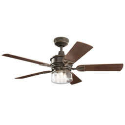 Kichler Lyndon Patio 5 Blade 132cm Ceiling Fan with LED Light Olde Bronze Remote Control
