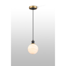 Placid 1.3m Pendant, 1 Light E14 With 15cm Round White & Grey Marble Effect Glass Shade, Brass & Satin Black Framework - thumbnail 3
