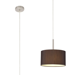 Baymont Satin Nickel E27 Single Pendant With 30cm x 17cm Faux Silk Shade, Black/White Laminate - thumbnail 1