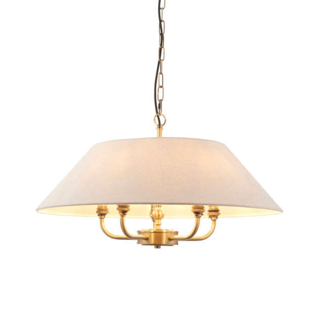 Lille Multi Arm Pendant Ceiling Light Antique Brass Plate & Natural Faux Linen 5x B22 - image 1