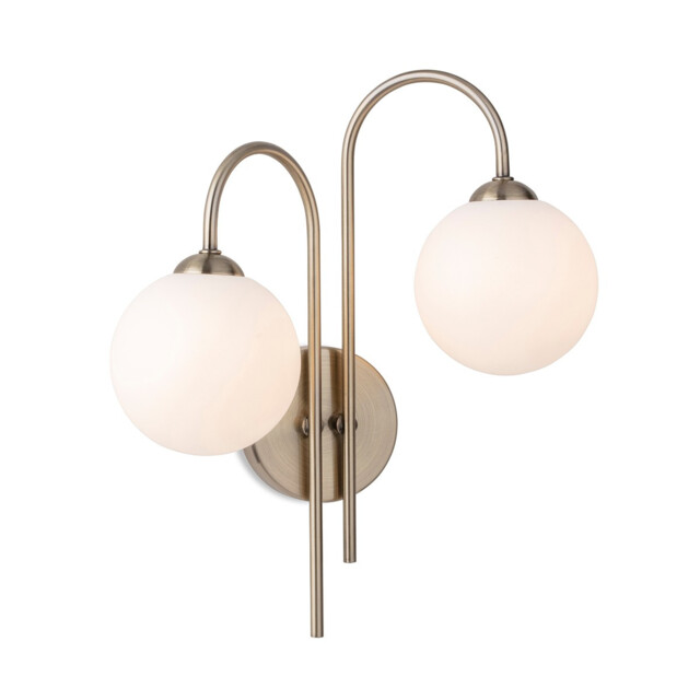 Lyndon 2 Light Globe Wall Antique Brass with Opal White Glass