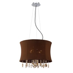 Niki Ceiling Pendant 4 Light with Brown Shade Polished Chrome, Coffee Crystal