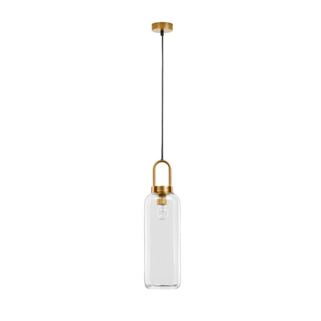 Irvine 15.5cm Slim Pendant Ceiling Light Clear Glass Black Cord Brass Gold Metal LED E27 - image 1
