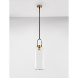 Irvine 15.5cm Slim Pendant Ceiling Light Clear Glass Black Cord Brass Gold Metal LED E27 - thumbnail 5