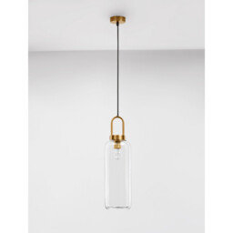 Irvine 15.5cm Slim Pendant Ceiling Light Clear Glass Black Cord Brass Gold Metal LED E27 - thumbnail 3