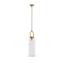 Irvine 15.5cm Slim Pendant Ceiling Light Clear Glass Black Cord Brass Gold Metal LED E27 - thumbnail 1