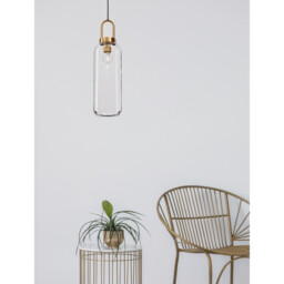 Irvine 15.5cm Slim Pendant Ceiling Light Clear Glass Black Cord Brass Gold Metal LED E27 - thumbnail 2
