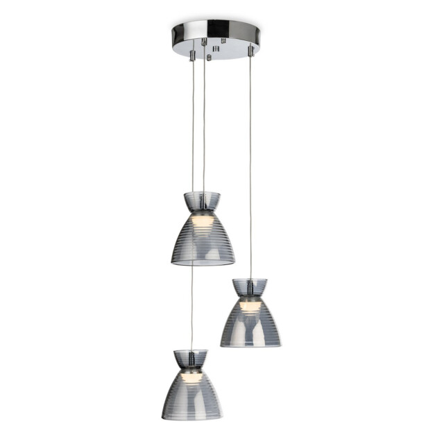 Royale 3 Light Cluster Chrome with Smoked Decorative Glass 3xLED 993lm 3000K