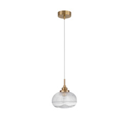 Mond 18cm Dome Pendant Ceiling Light Satin Gold Metal Clear Glass LED E14 - thumbnail 1