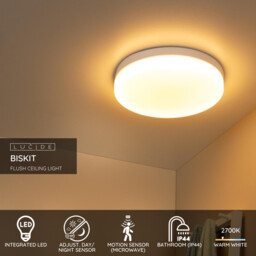 Biskit Modern Flush ceiling light Bathroom - Ø 40cm - LED - 1x36W 2700K - IP44 - White - thumbnail 3