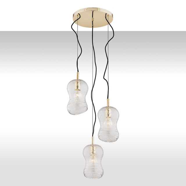 Cadiz Cluster Pendant Ceiling 3 Light Transparent, Brass Steel - image 1