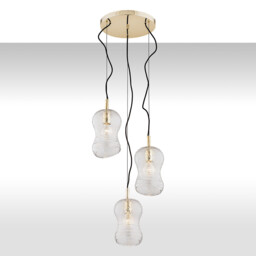 Cadiz Cluster Pendant Ceiling 3 Light Transparent, Brass Steel - thumbnail 1