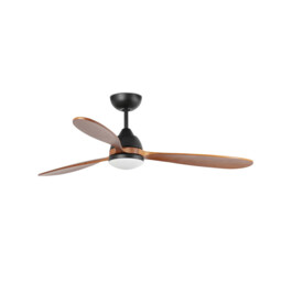 Poros Large 3 Blade Ceiling Fan Matt Black, Walnut with Light 2700K - thumbnail 1