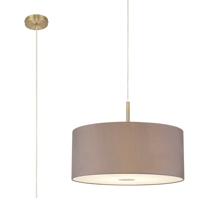 Baymont Antique Brass E27 Single Pendant With 50cm x 20cm Faux Silk Shade, Grey/White Laminate - image 1