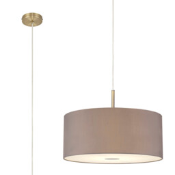 Baymont Antique Brass E27 Single Pendant With 50cm x 20cm Faux Silk Shade, Grey/White Laminate - thumbnail 1