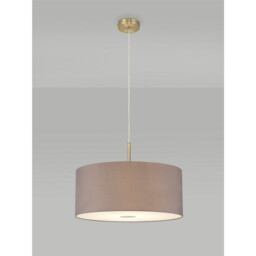 Baymont Antique Brass E27 Single Pendant With 50cm x 20cm Faux Silk Shade, Grey/White Laminate - thumbnail 2