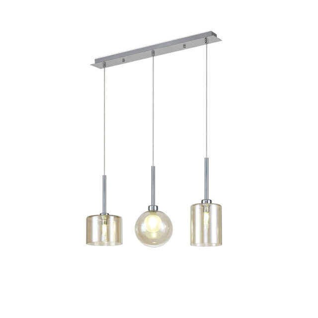 Baldwin Linear Pendant 2m, 3 x G9, Polished Chrome/Cognac/Frosted Type B,C,G Shade - image 1