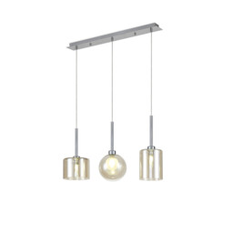 Baldwin Linear Pendant 2m, 3 x G9, Polished Chrome/Cognac/Frosted Type B,C,G Shade