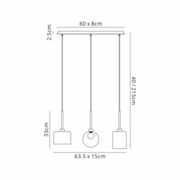 Baldwin Linear Pendant 2m, 3 x G9, Polished Chrome/Cognac/Frosted Type B,C,G Shade - thumbnail 2