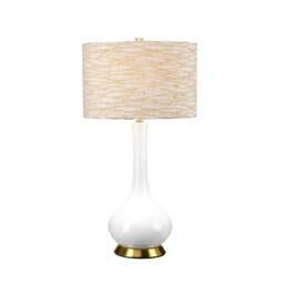 Milo Table Lamp with Round Shade, Aged Brass, White, Orange - thumbnail 1