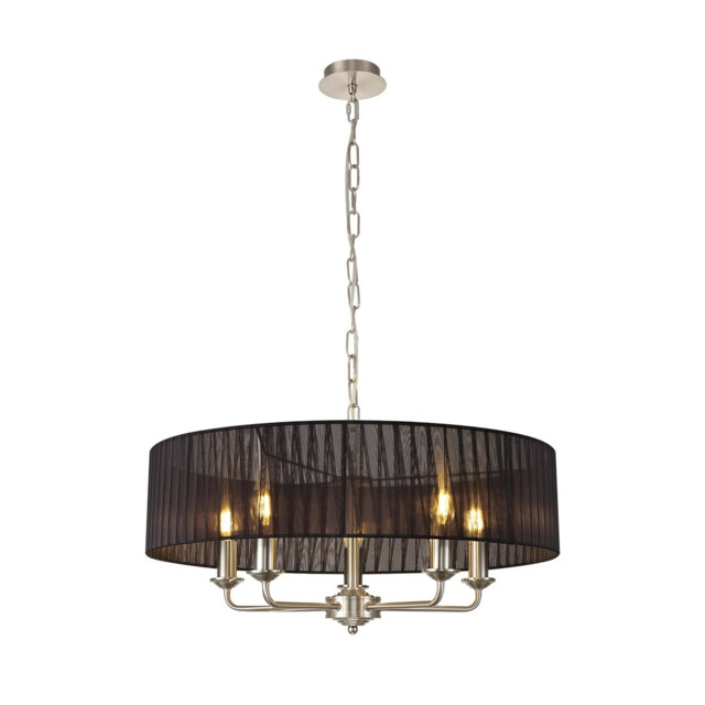 Banyan 5 Light Multi Arm Pendant With 60cm x 15cm Organza Shade Satin Nickel/Black - image 1