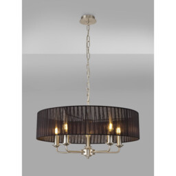 Banyan 5 Light Multi Arm Pendant With 60cm x 15cm Organza Shade Satin Nickel/Black - thumbnail 2