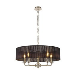Banyan 5 Light Multi Arm Pendant With 60cm x 15cm Organza Shade Satin Nickel/Black - thumbnail 1