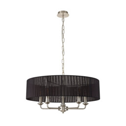Banyan 5 Light Multi Arm Pendant With 60cm x 15cm Organza Shade Satin Nickel/Black - thumbnail 5