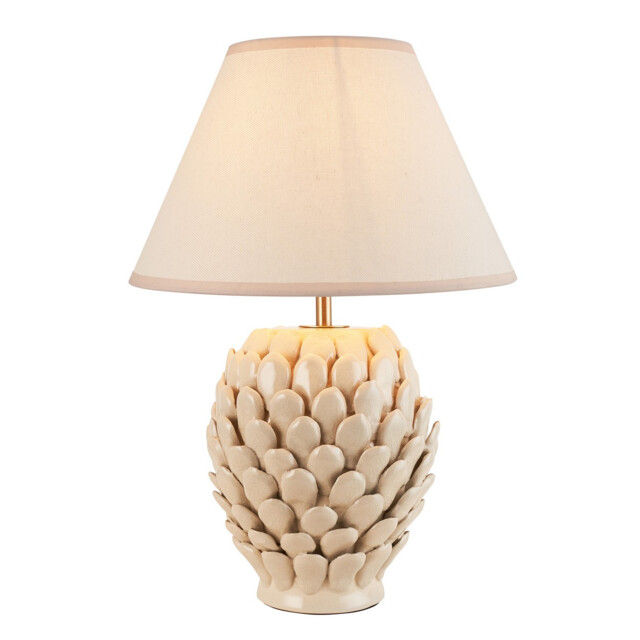 Layered Leaf Ivory Crackle Glaze Table Lamp with Vintage White Fabric Ivy Shade 30cm B22 - image 1