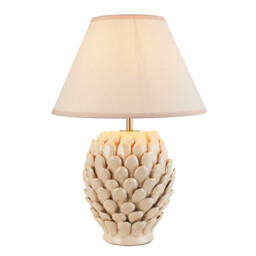 Layered Leaf Ivory Crackle Glaze Table Lamp with Vintage White Fabric Ivy Shade 30cm B22