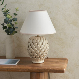 Layered Leaf Ivory Crackle Glaze Table Lamp with Vintage White Fabric Ivy Shade 30cm B22 - thumbnail 3