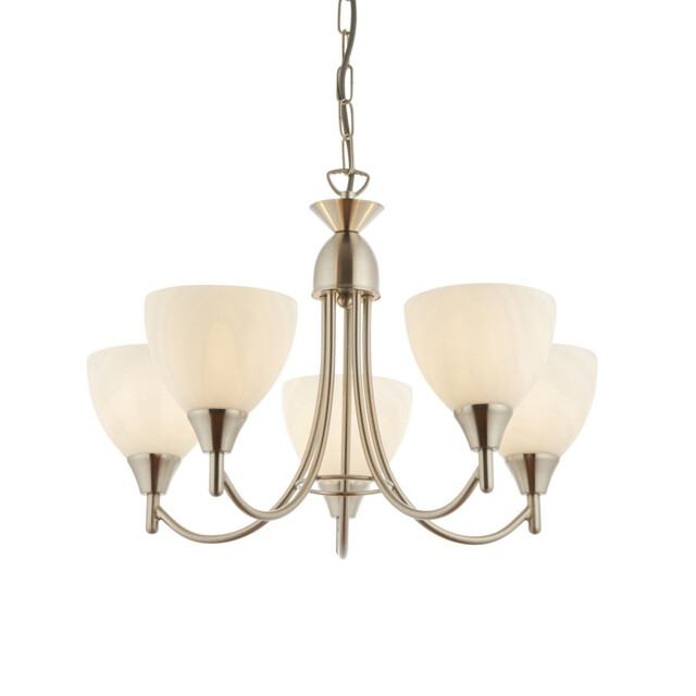 Alton 5 Light Multi Arm Ceiling Pendant Satin Chrome, Matt Opal Glass, E14 - image 1