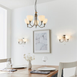 Alton 5 Light Multi Arm Ceiling Pendant Satin Chrome, Matt Opal Glass, E14 - thumbnail 2