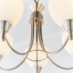 Alton 5 Light Multi Arm Ceiling Pendant Satin Chrome, Matt Opal Glass, E14 - thumbnail 5