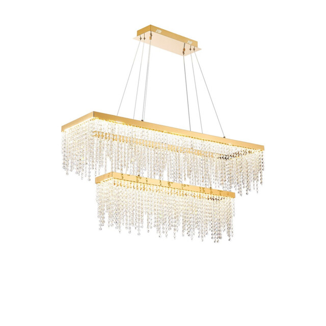 Bano Rectangular 2 Tier Dimmable Pendant 65W LED, 4000K, 5500lm, French Gold / Crystal Chain, 3yrs Warranty - image 1