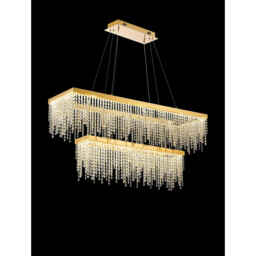 Bano Rectangular 2 Tier Dimmable Pendant 65W LED, 4000K, 5500lm, French Gold / Crystal Chain, 3yrs Warranty - thumbnail 2
